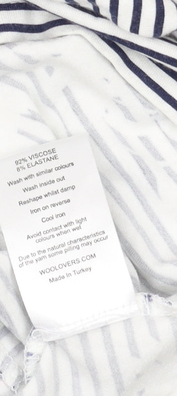 WoolOvers Women's Blue Striped Blouse, S, 3/4 Sleeve