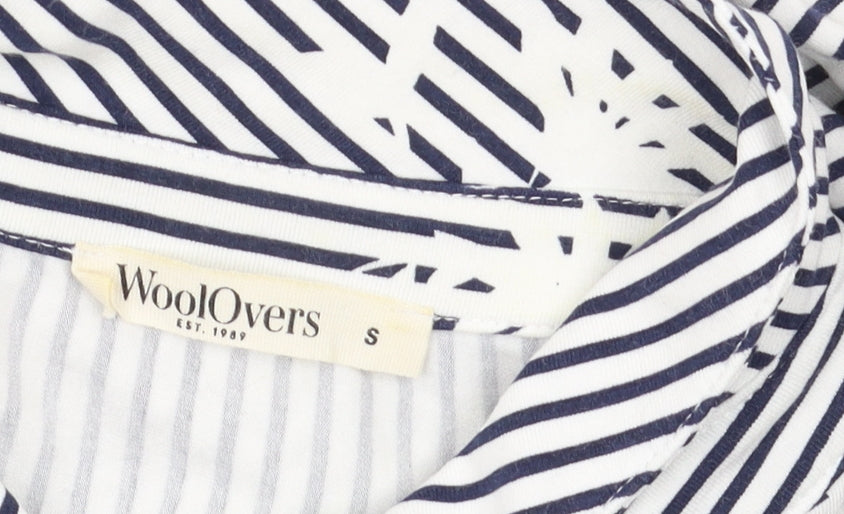 WoolOvers Women's Blue Striped Blouse, S, 3/4 Sleeve