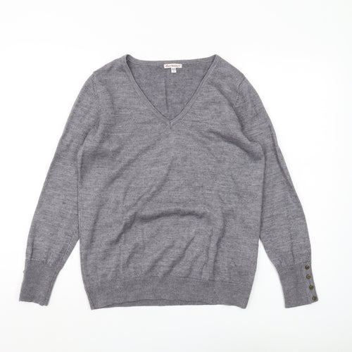Anne Weyburn Women's Grey V-Neck Pullover Jumper Size 12