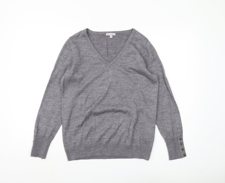 Anne Weyburn Women's Grey V-Neck Pullover Jumper Size 12