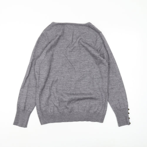 Anne Weyburn Women's Grey V-Neck Pullover Jumper Size 12