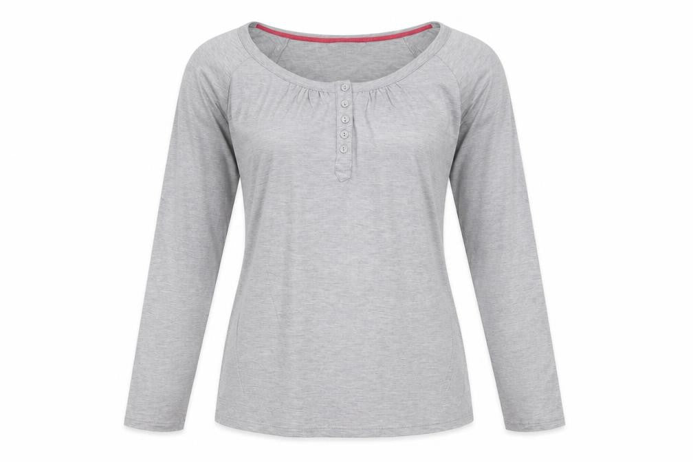 Front view of Dickins & Jones Women's Grey Basic Henley T-Shirt M
