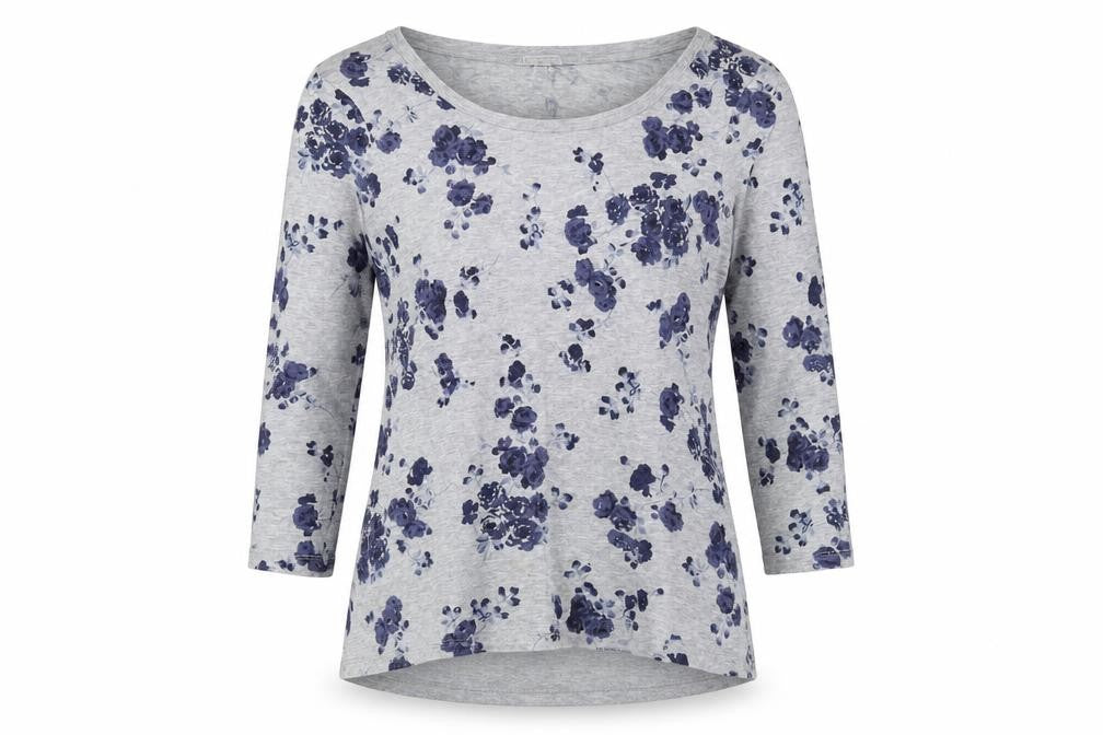Gap Women's Grey Floral 3/4 Sleeve T-Shirt M