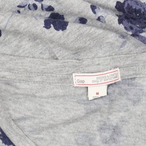 Gap Women's Grey Floral 3/4 Sleeve T-Shirt M