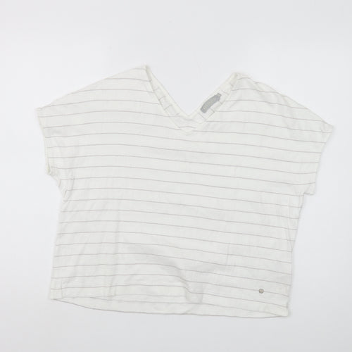 Betty & Co Women's White Striped Cropped T-Shirt, Size 12