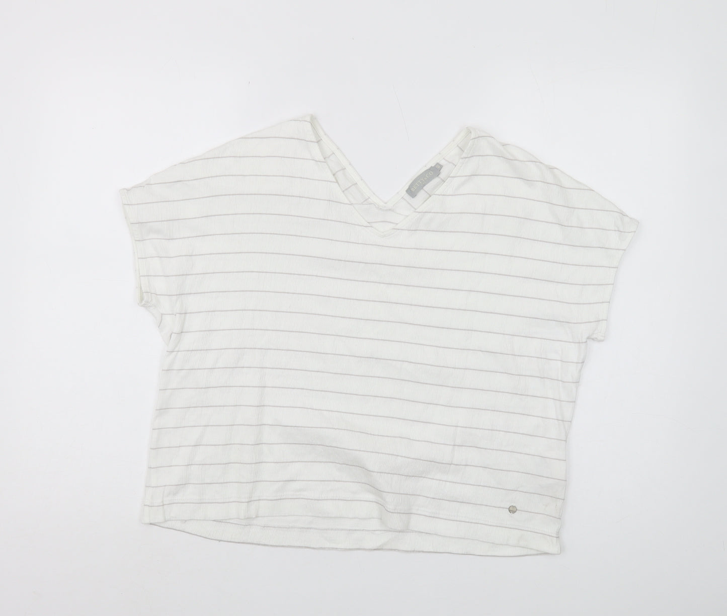 Betty & Co Women's White Striped Cropped T-Shirt, Size 12
