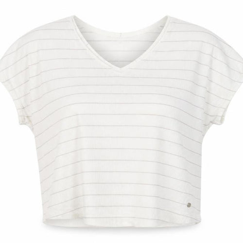Betty & Co Women's White Striped Cropped T-Shirt, Size 12