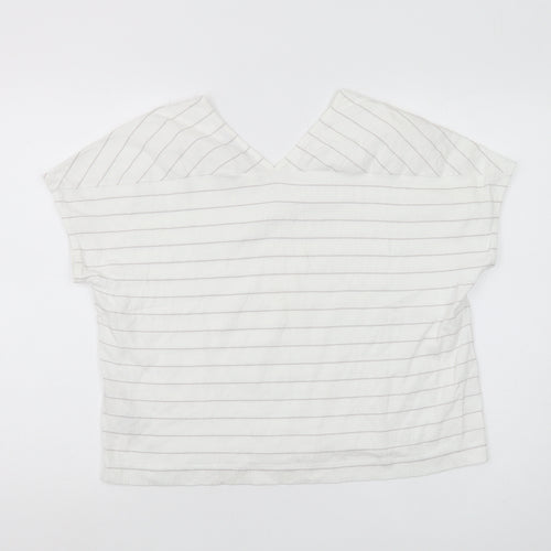 Betty & Co Women's White Striped Cropped T-Shirt, Size 12