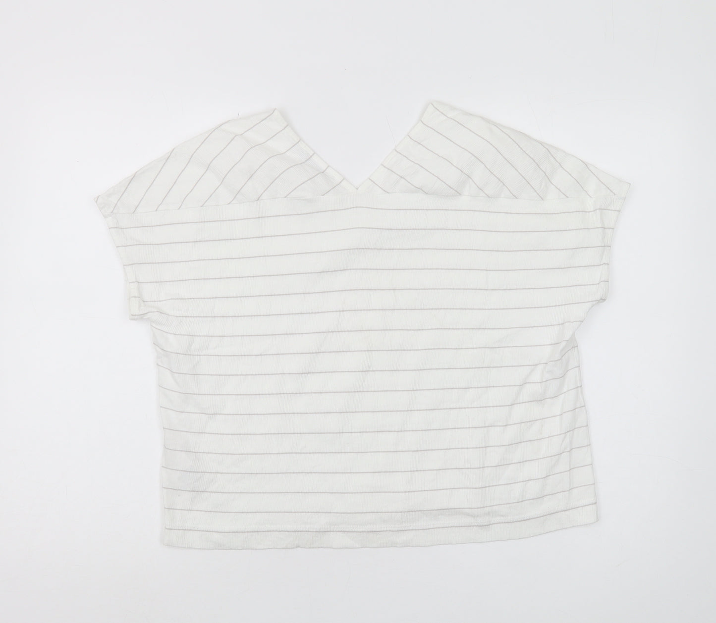 Betty & Co Women's White Striped Cropped T-Shirt, Size 12