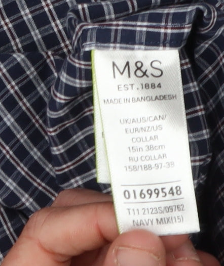 Marks and Spencer Men's Blue Check Button-Up Shirt 15