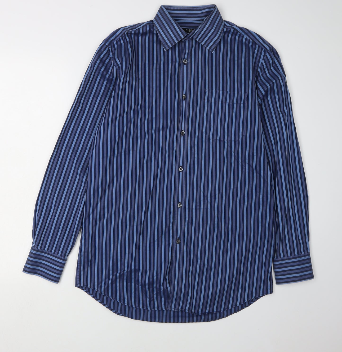Thomas Nash Men's Blue Striped Button-Up Shirt 15.5
