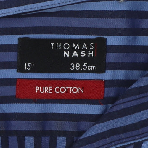 Thomas Nash Men's Blue Striped Button-Up Shirt 15.5