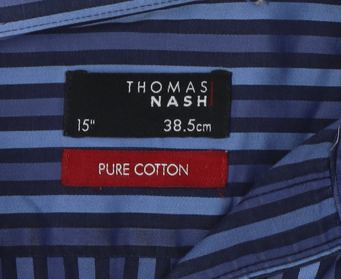 Thomas Nash Men's Blue Striped Button-Up Shirt 15.5