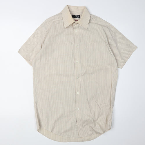 Thomas Nash Men's Beige Striped Cotton Shirt, Size 14.5
