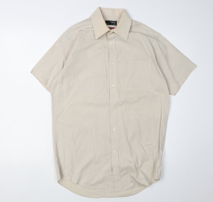Thomas Nash Men's Beige Striped Cotton Shirt, Size 14.5