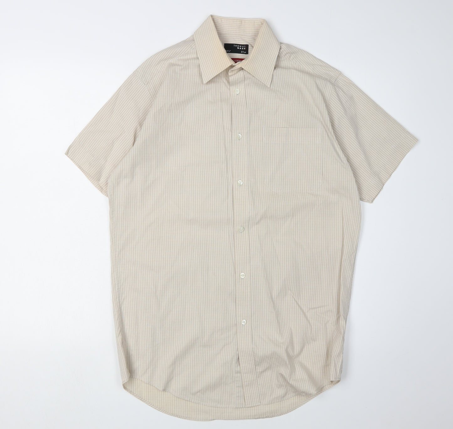 Thomas Nash Men's Beige Striped Cotton Shirt, Size 14.5
