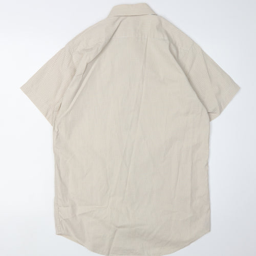 Thomas Nash Men's Beige Striped Cotton Shirt, Size 14.5
