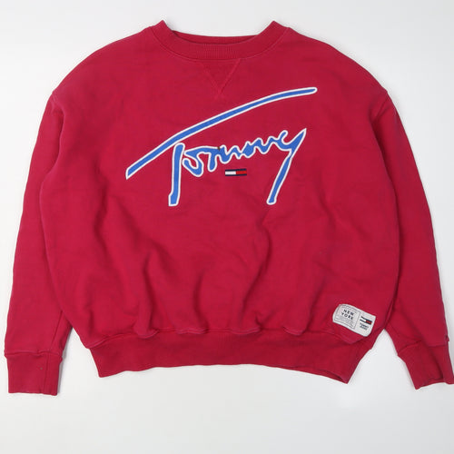 Tommy Jeans Red Unisex Sweatshirt - Size S, Logo Pullover