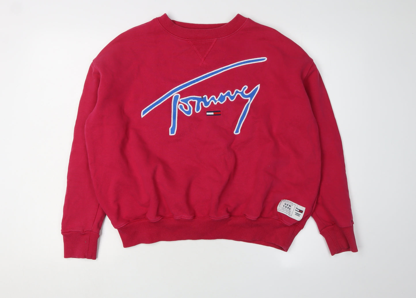 Tommy Jeans Red Unisex Sweatshirt - Size S, Logo Pullover