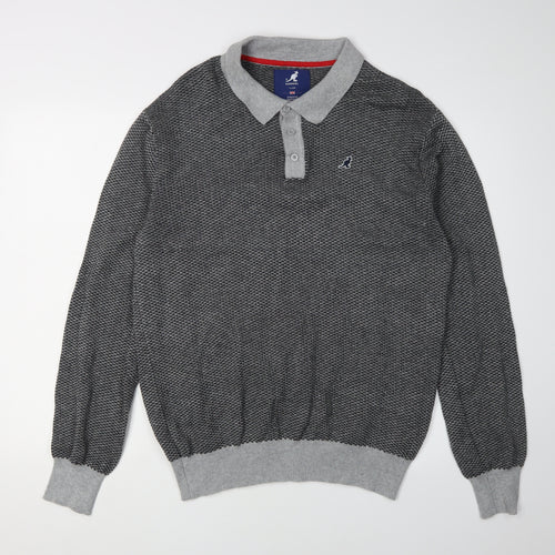 Kangol Men's Grey Long Sleeve Polo Shirt 2XL