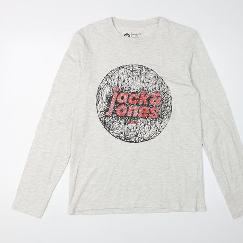 Jack & Jones Men’s Grey S T-Shirt, Long Sleeve, Crew Neck