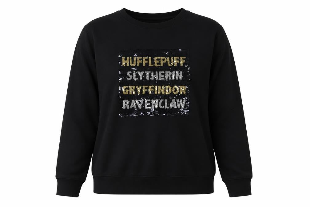 Harry Potter Women's Black Sequin Pullover Sweatshirt L
