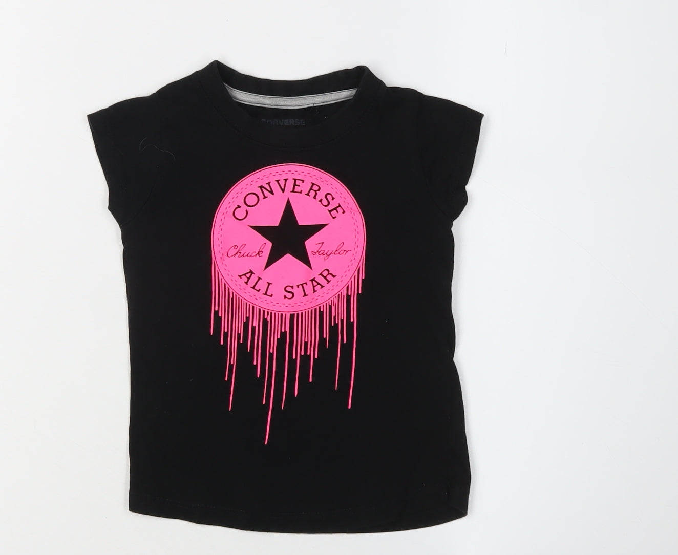 Converse Girls Black T-Shirt Graphic Print 2-3 Years Short Sleeve