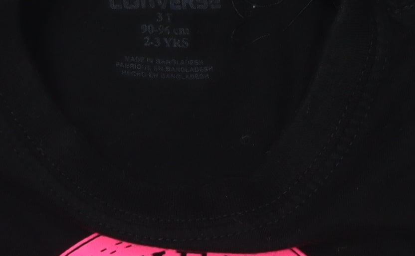 Converse Girls Black T-Shirt Graphic Print 2-3 Years Short Sleeve
