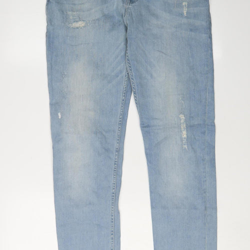 ASOS Men’s Blue Straight Jeans, L, Distressed Style