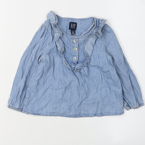 GAP Unisex Baby Blue Denim Blouse, 18-24 Months, Casual Style