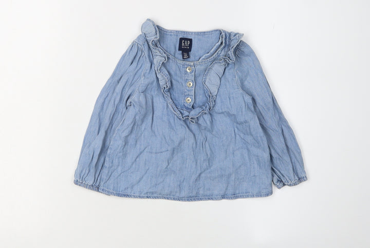 GAP Unisex Baby Blue Denim Blouse, 18-24 Months, Casual Style