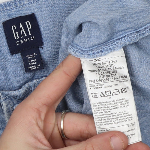 GAP Unisex Baby Blue Denim Blouse, 18-24 Months, Casual Style
