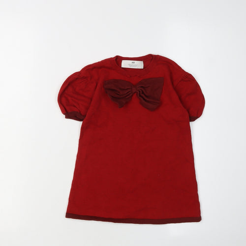 H&M Red Cotton Girls T-Shirt with Bow, Size 2 Years