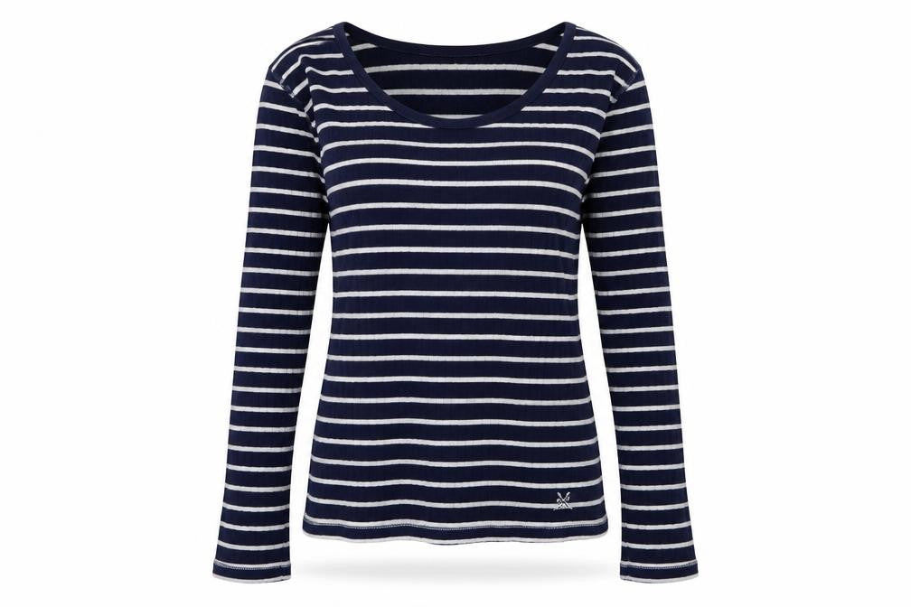 Crew Clothing Co. Women's Blue Striped T-Shirt, Size 12