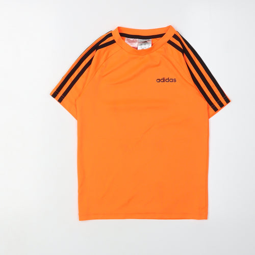 Adidas Boys Orange T-Shirt, Size 7-8, Crew Neck, Activewear