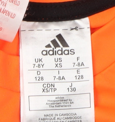 Adidas Boys Orange T-Shirt, Size 7-8, Crew Neck, Activewear