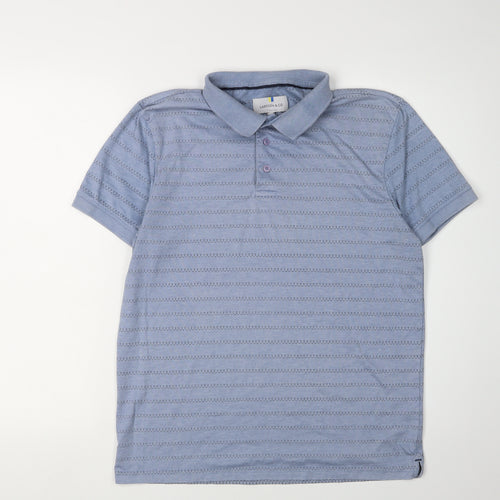 Larsson & Co Men's Polo Shirt Blue M Geometric Cotton Casual