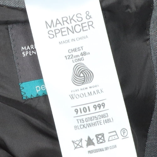 Marks and Spencer Men's Grey Blazer, 48 Long, Wool, Formal Attire
