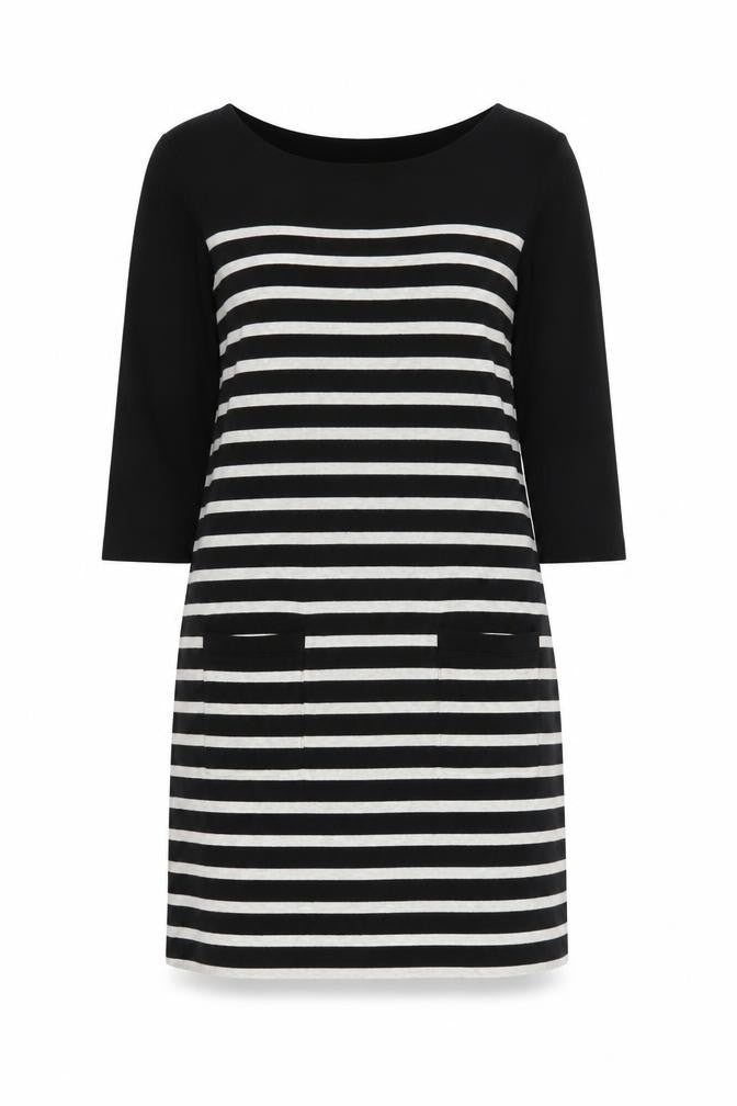 Front view of BHS Women's Black Striped Shift Dress, size 12
