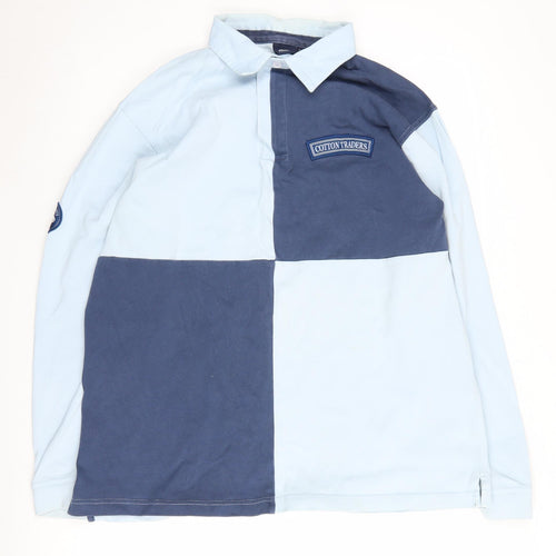 Cotton Traders Men's Blue Long Sleeve Polo L