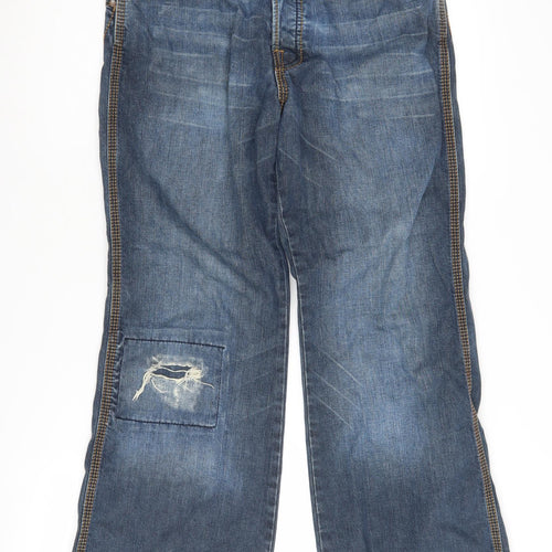 fcuk Men's Blue Wide-Leg Jeans Size 30 Distressed