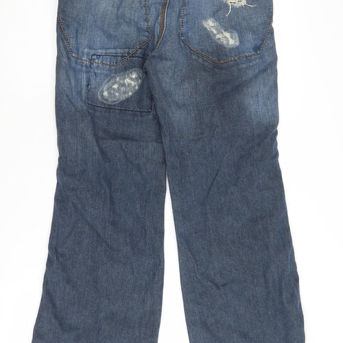 fcuk Men's Blue Wide-Leg Jeans Size 30 Distressed