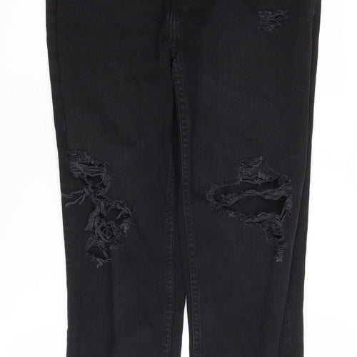 Bershka Women's Black Distressed Straight Jeans Size 10