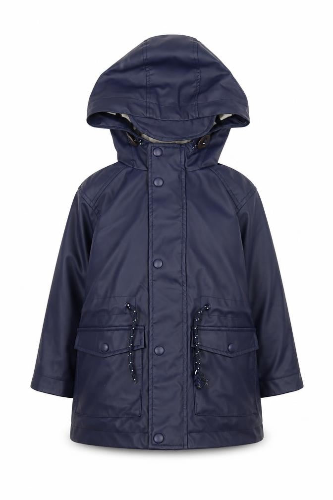 Front view of John Lewis girls’ blue hooded parka jacket 3 years
