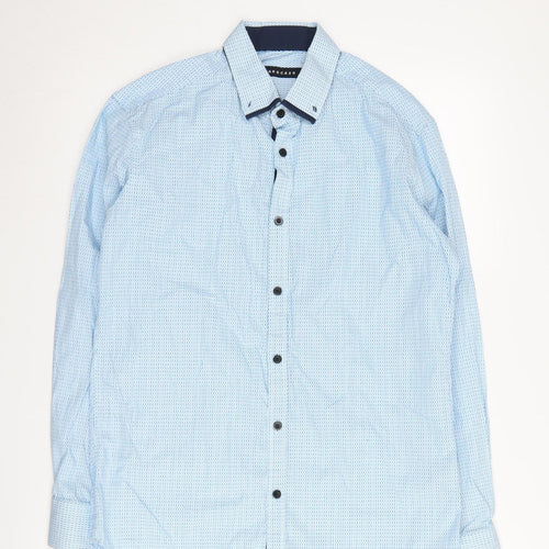 Tarocash Men's Blue Geometric Button-Up Shirt, Small