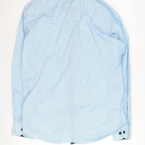 Tarocash Men's Blue Geometric Button-Up Shirt, Small