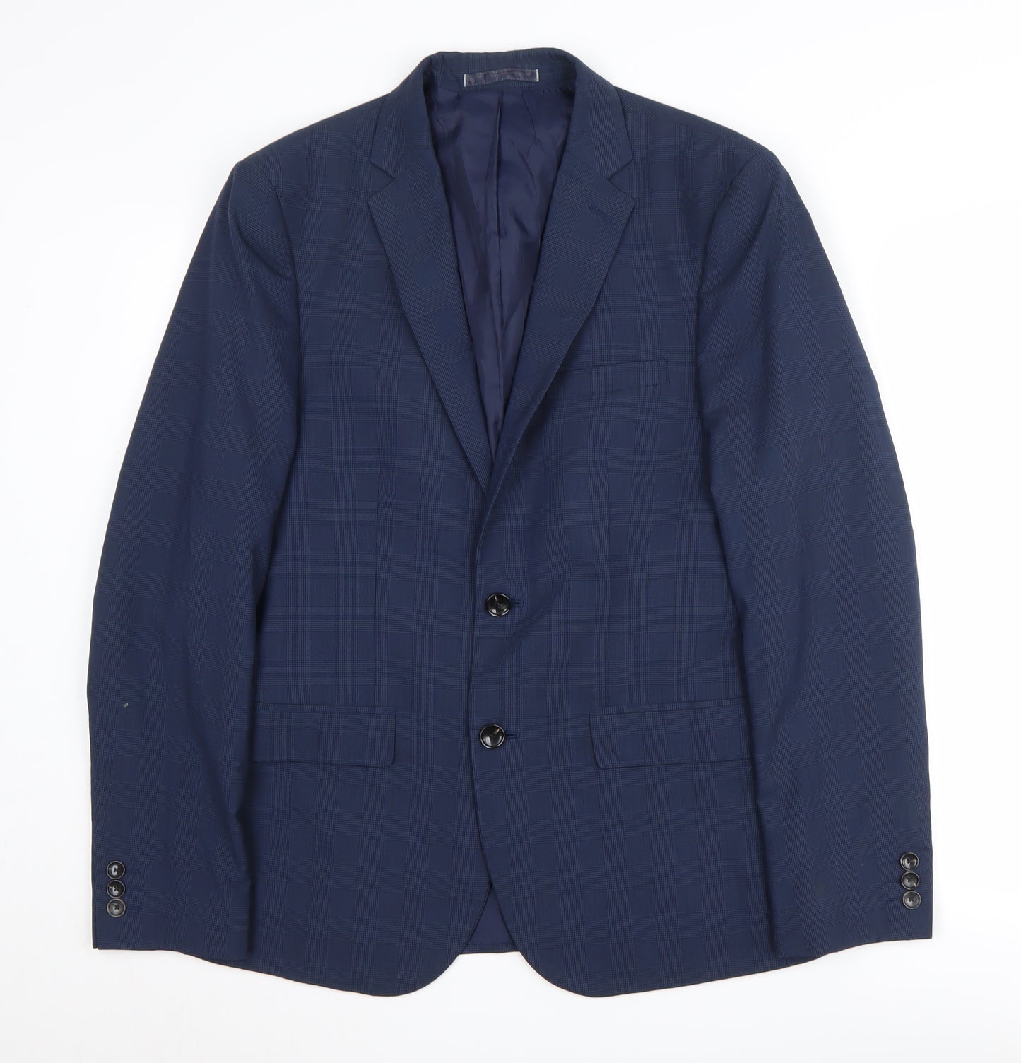 M&S Men's Blue Check Suit Jacket, Size 38R