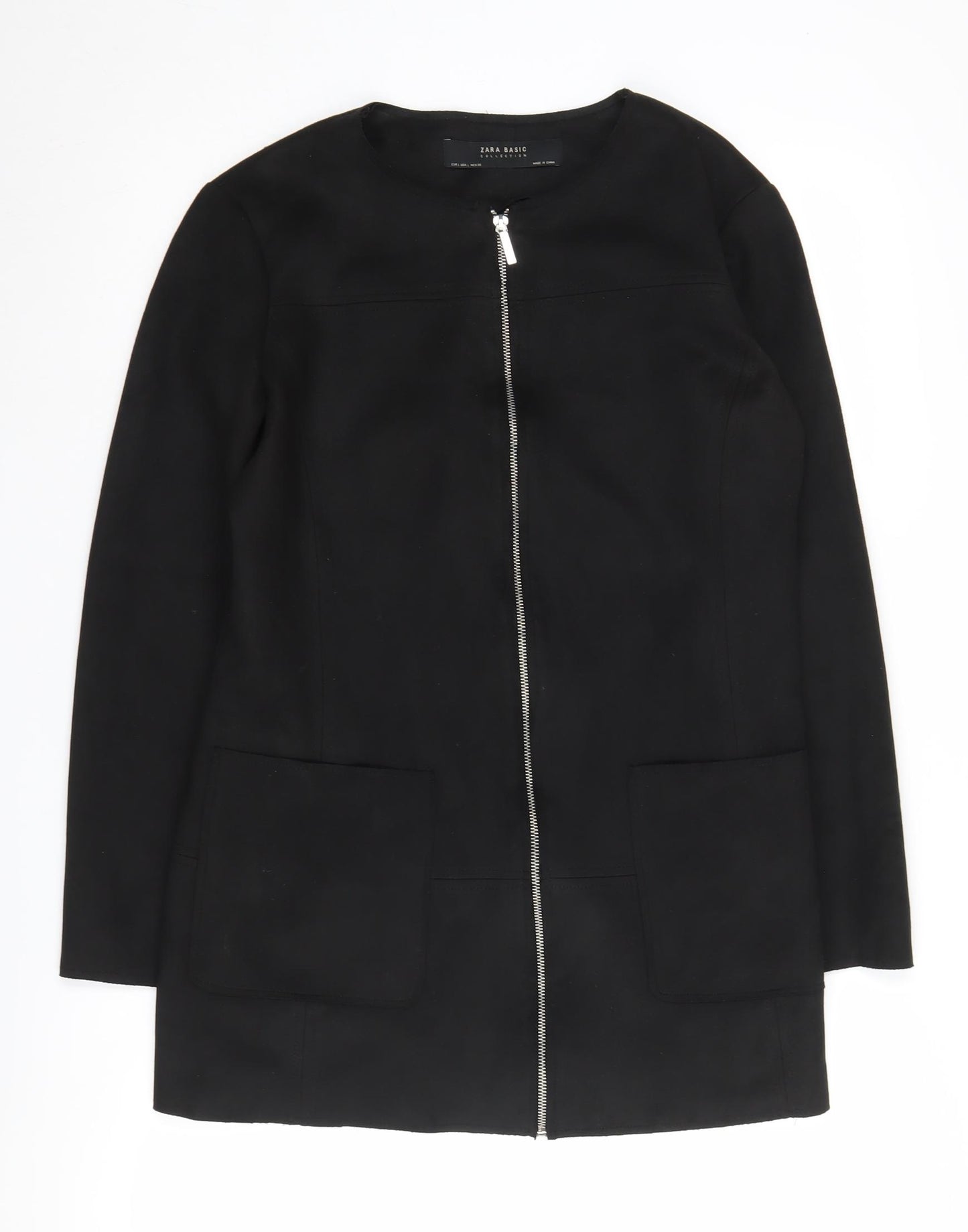 Zara Women's Black Mid-Length Basic Jacket Size L