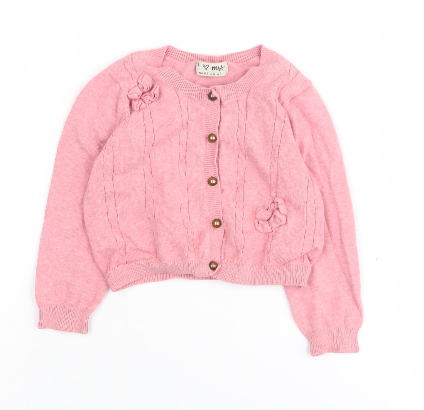 Next Girls Pink Cardigan, Size 2 Years, Long Sleeve, Button Up