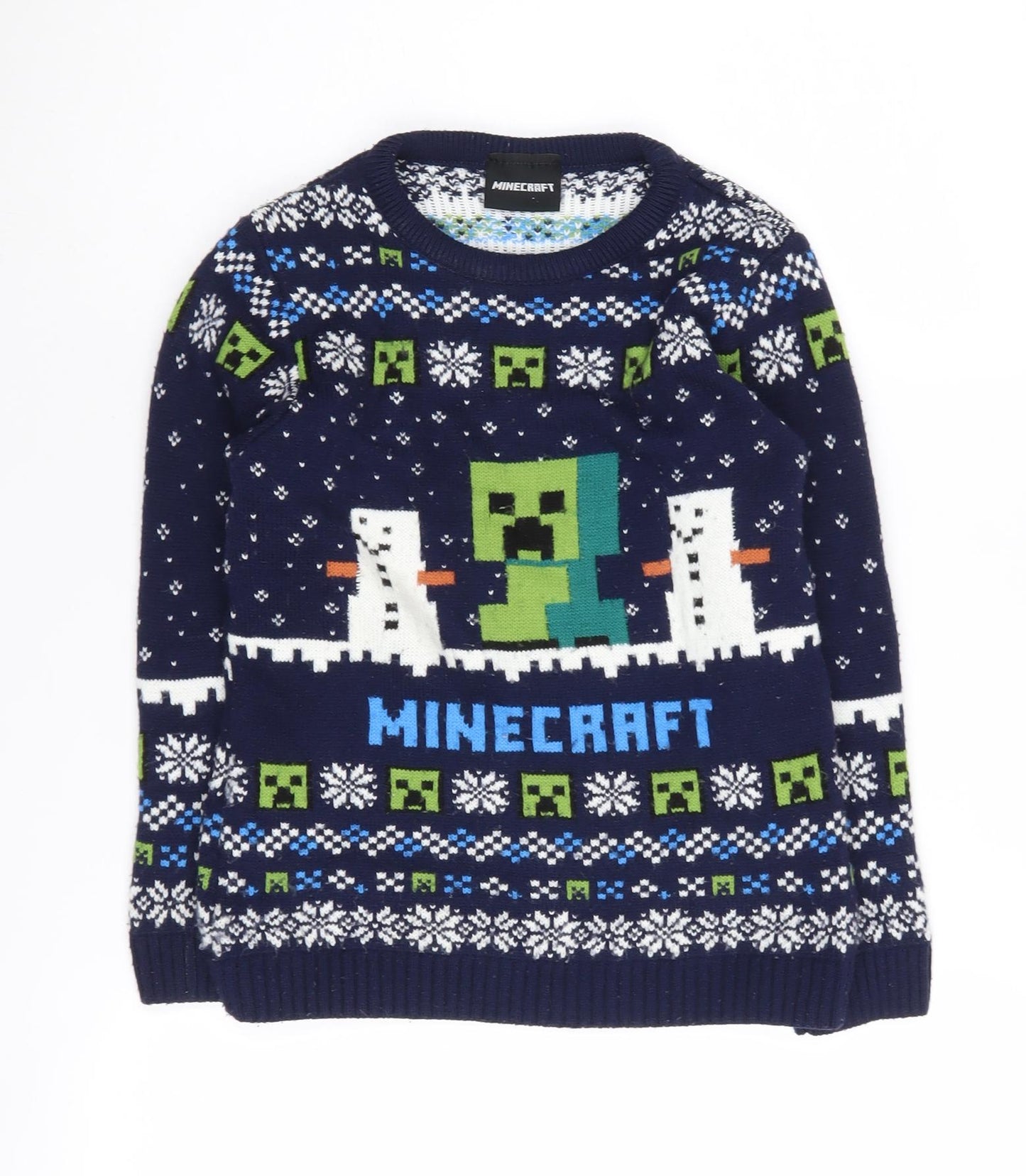 Minecraft Boys Blue Jumper 7-8 Years, Knit, Graphic Pullover